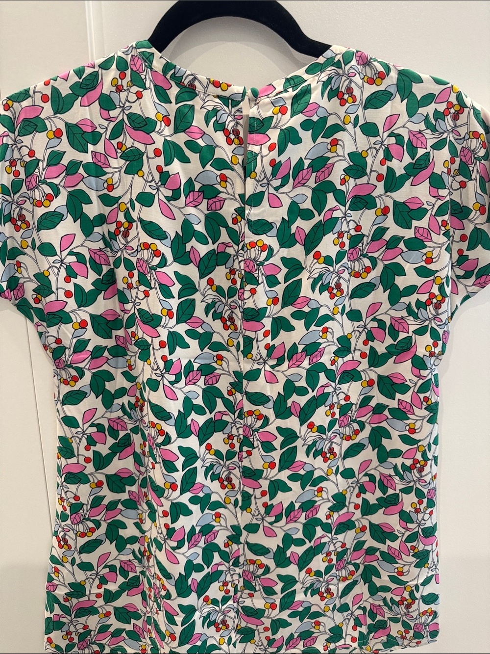 Boden White Floral Short Sleeve Blouse with Green & Pink Leaf Print - Picture 4 of 5